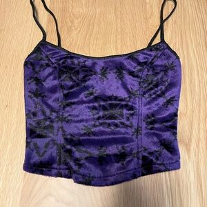 Vintage Y2K LipService Lace Up Corset Top Crop Cross Design Purple Fur S